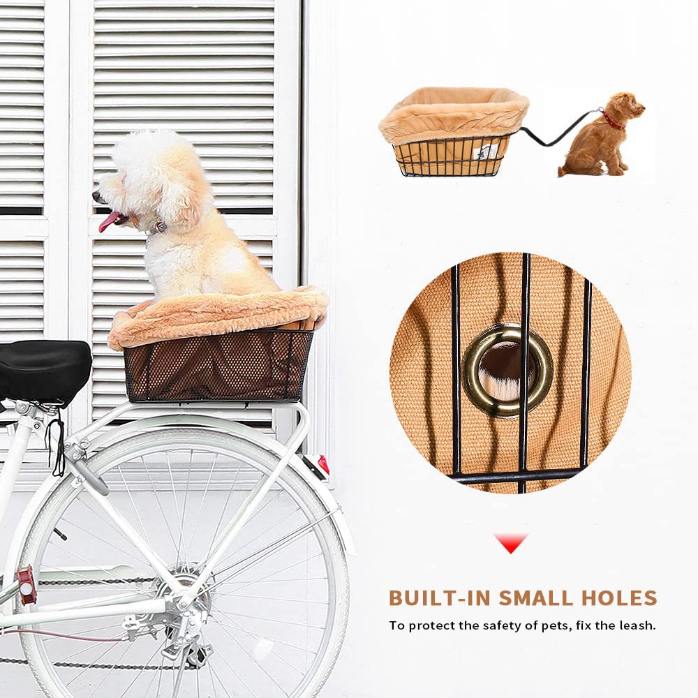 plush lined front bicycle pet basket with secure harness and waterproof liner Kalsten