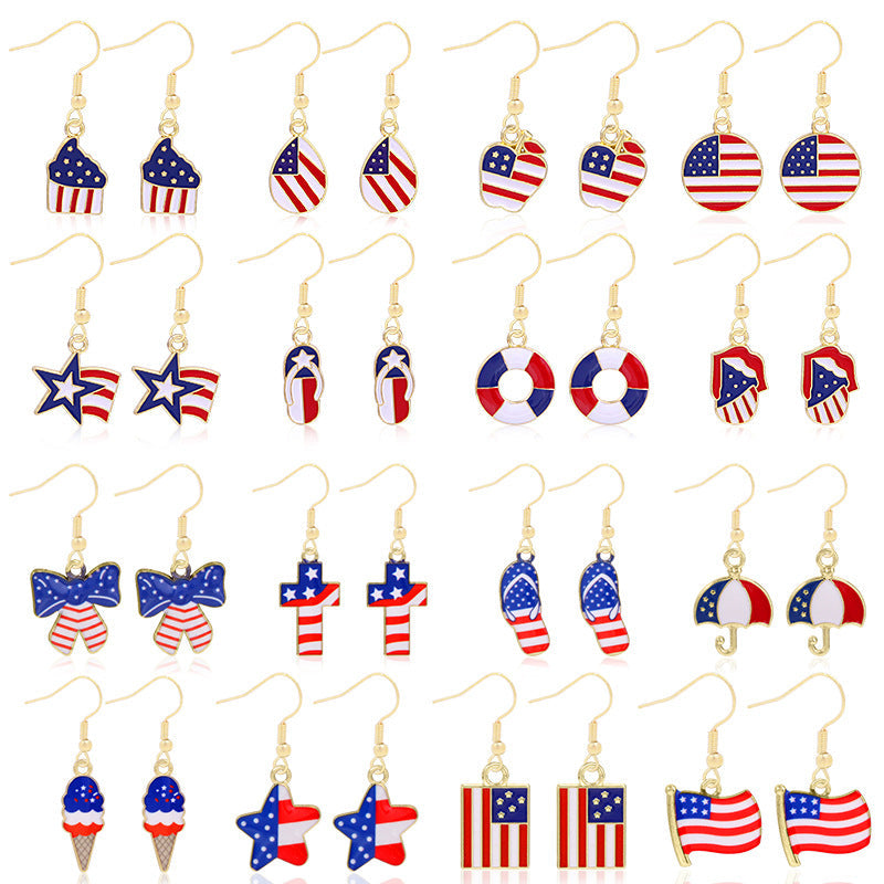 Women's star-shaped enamel earrings with USA flag motif and gold-plated fish Kalsten