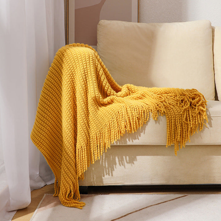 Textured Fringe Knit Throw Blanket Kalsten