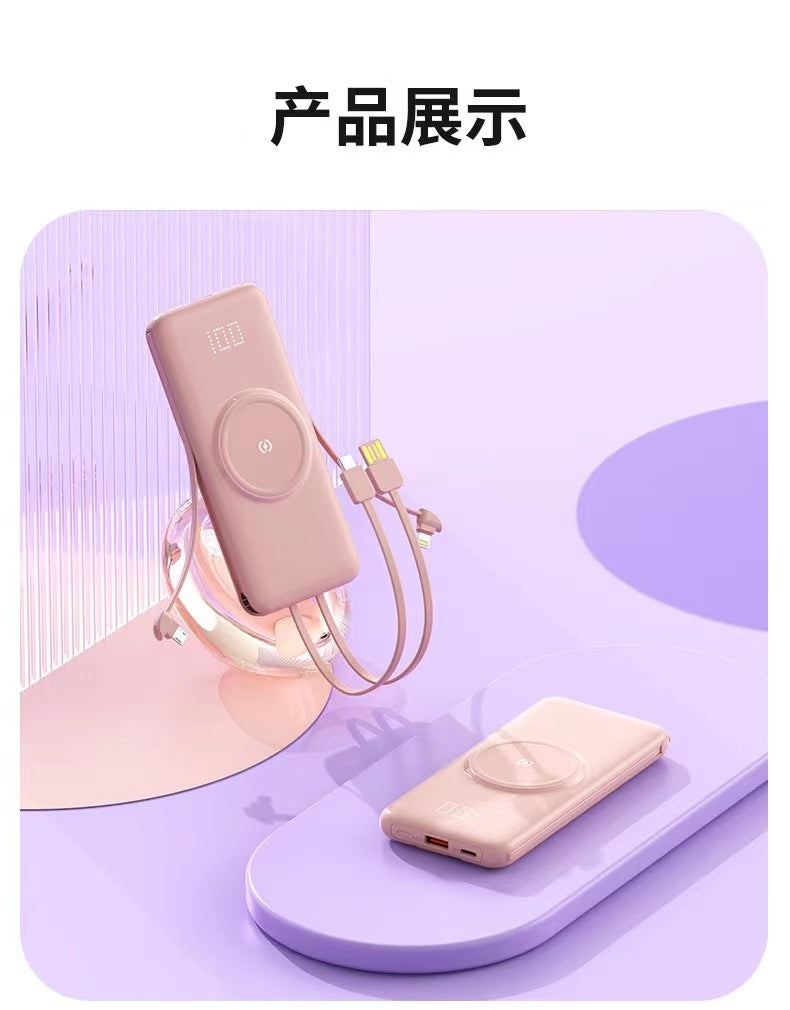 Portable power bank with wireless charging function and integrated charging cable Kalsten