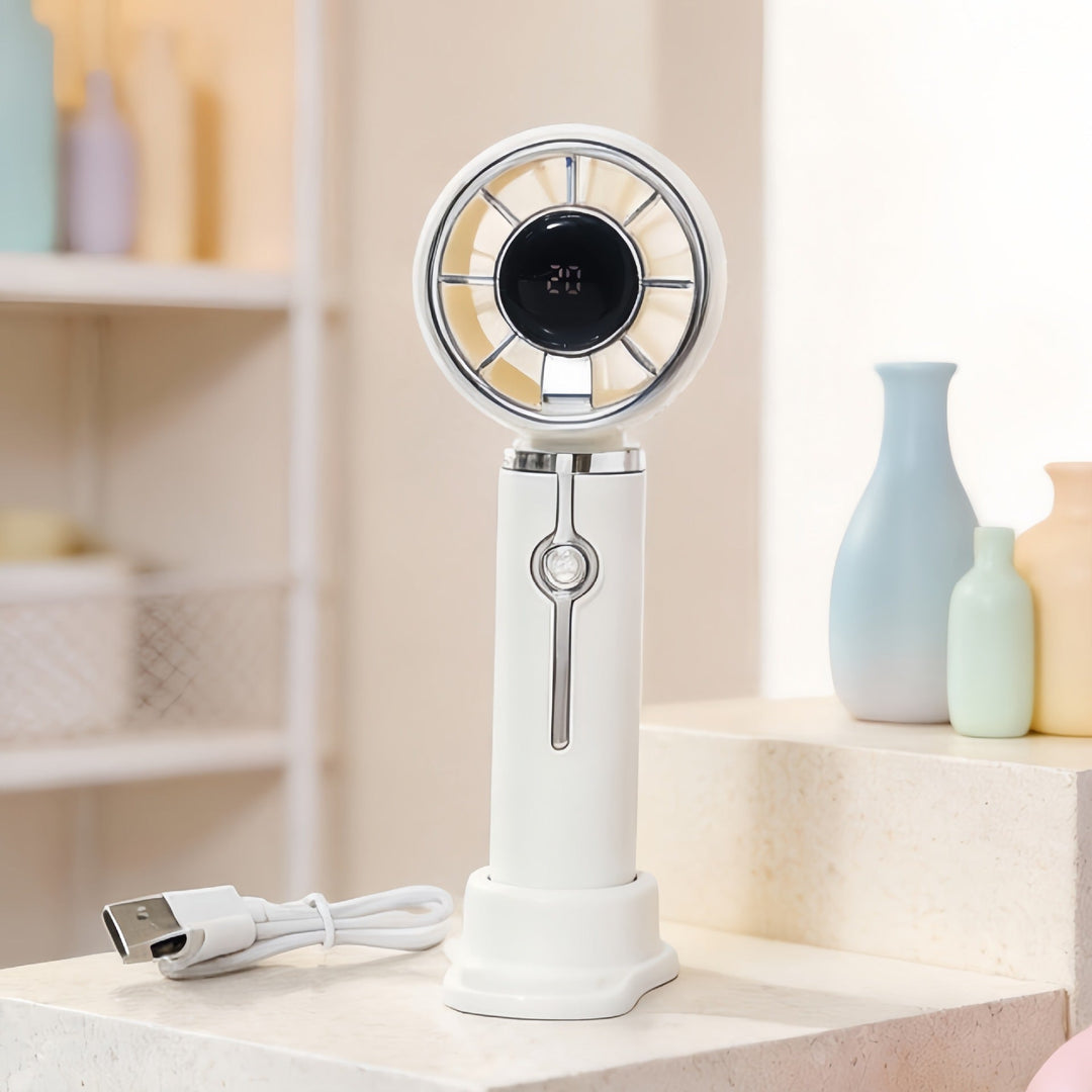 Women's Portable Hand Fan with LCD Temperature Display and USB Charging Function Kalsten