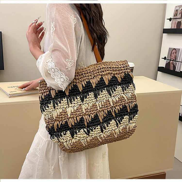 Braided beach bag with leather handles Kalsten