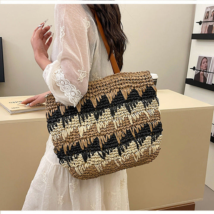 Braided beach bag with leather handles Kalsten