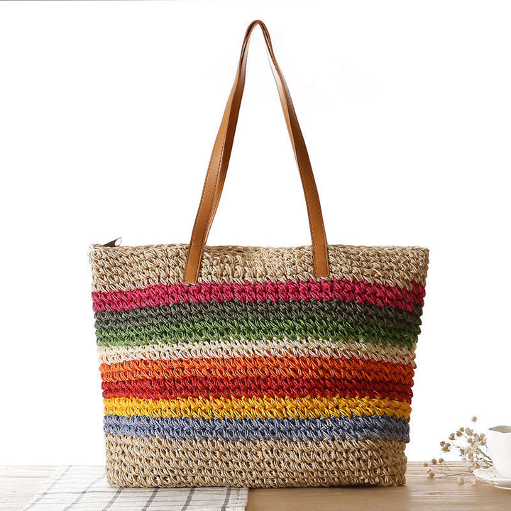 Handwoven raffia tote bag with colorful stripes Kalsten