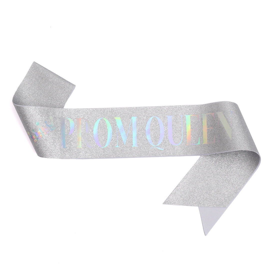 Ladies festive satin sash with holographic print Kalsten