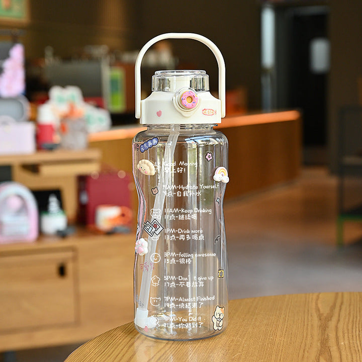 Women’s water bottle with integrated time marking and practical carrying handle Kalsten