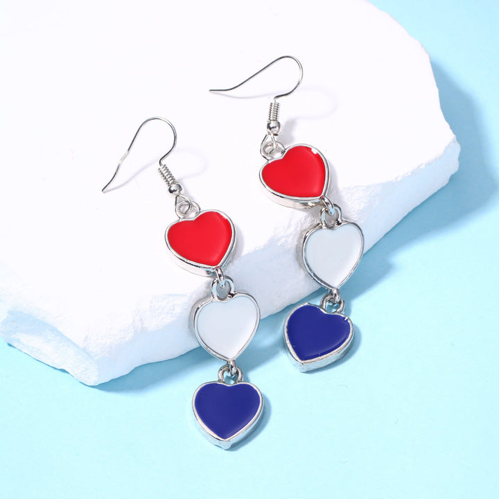 Women's long multi-row heart cascade earrings with enamel filling and fish hook clasp Kalsten