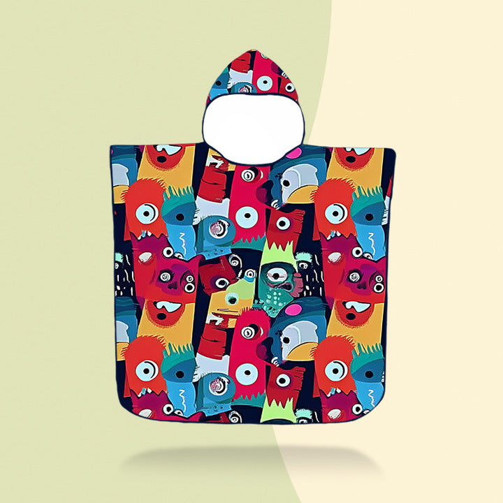 colorful hooded poncho with robot motif Kalsten
