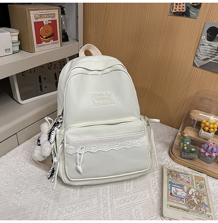 Cute Embroidered Multi-Pocket School Backpack