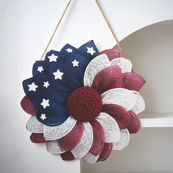 Unisex nan layered star wreath door decor with mixed ribbon bows and wooden accents Kalsten