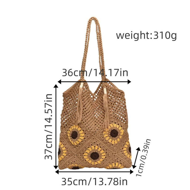Large and Flexible Bag Made of Natural Material with Flower Pattern Kalsten
