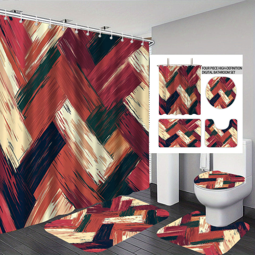 Bold Brushstroke Pattern Four-Piece Bathroom Set Kalsten