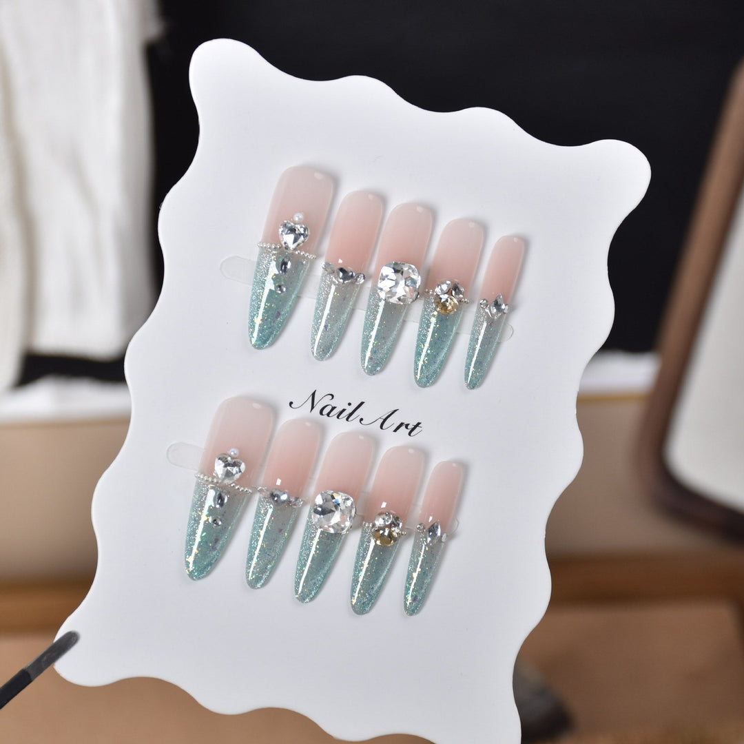 Glamorous Crystal-Embellished Stiletto Press-On Nail Extensions Kalsten