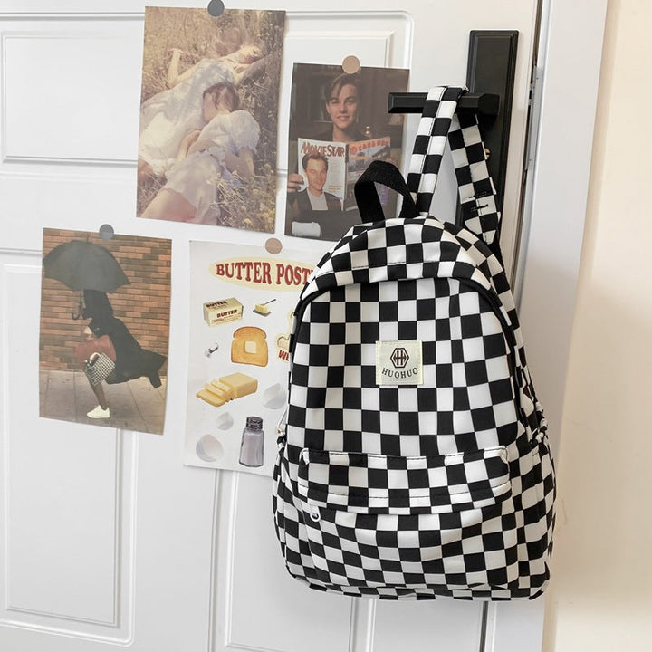 Stylish Checkerboard Pattern Backpack