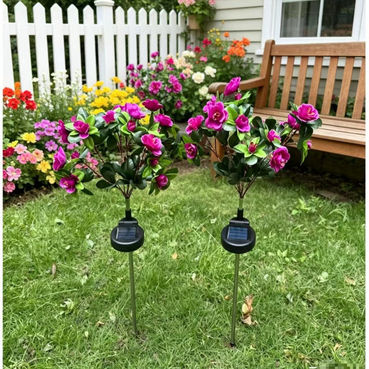 Solar-Powered Realistic Camellia Floral Garden Stake Lights With Adjustable LED Heads And Stainless Steel Spike Kalsten