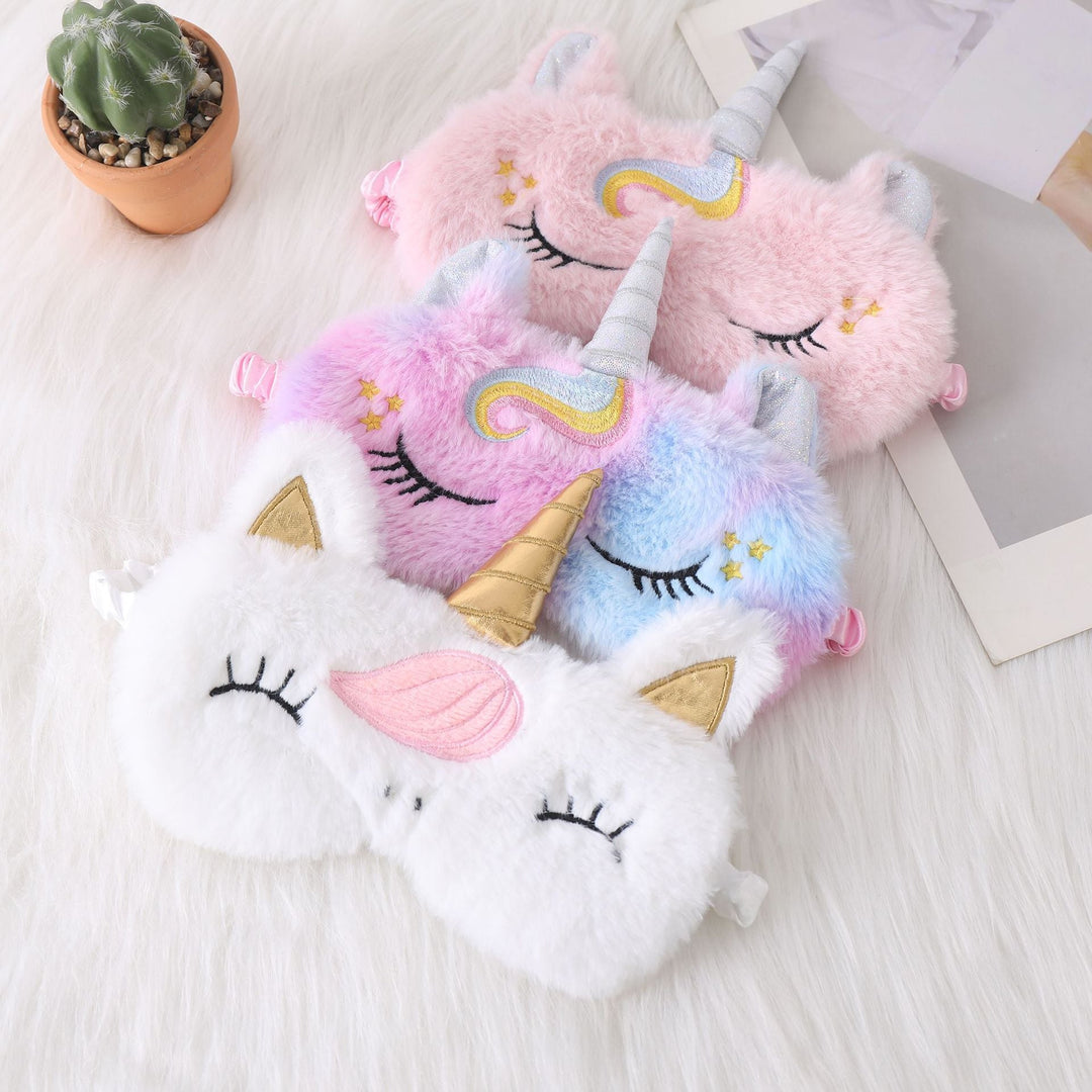 Ladies nan cozy unicorn sleep mask with embroidered eyelashes, soft plush and elastic ruffled ribbon Kalsten