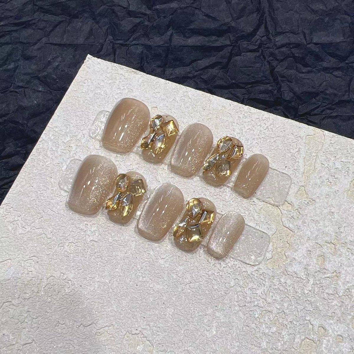 Premium Decorative Press-On Nail Set with Shimmering Gemstone Accents Acalora
