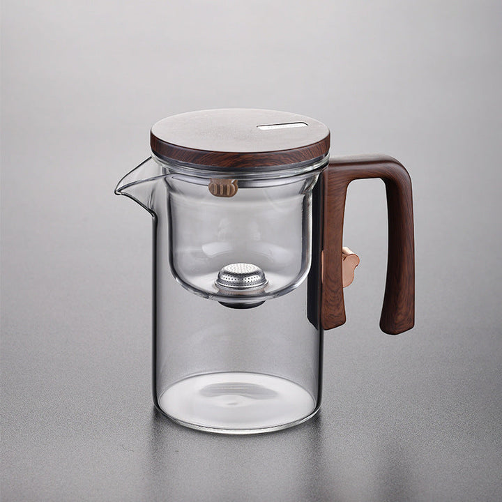 Artisan Glass Tea Set With Wooden Handle Pitcher And Serving Tray