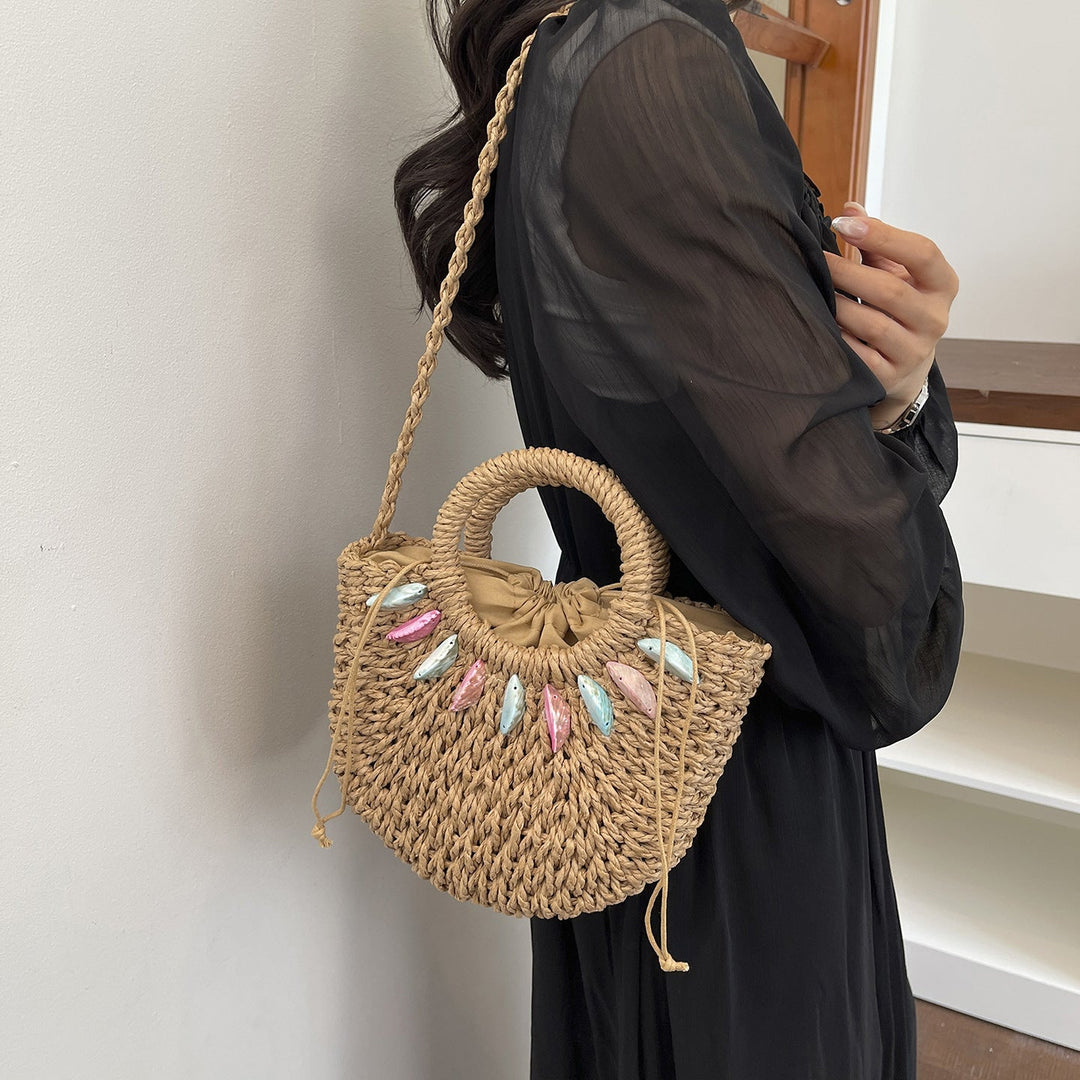 Fashionable straw bag with pearl embellishments Kalsten
