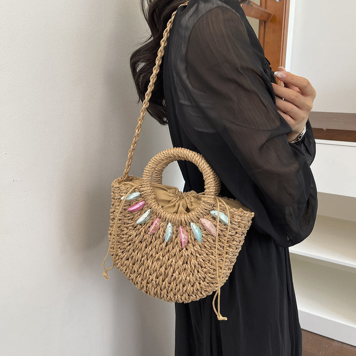 Fashionable straw bag with pearl embellishments Kalsten