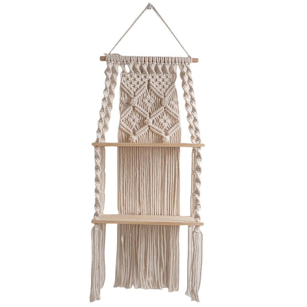 Macramé Wall Hanging Shelf with Decorative Knot Design Acalora