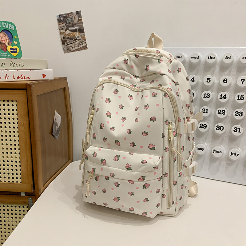Floral Embellished Multi-Pocket School Backpack