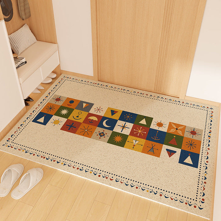 Playful Striped Dog Print Welcome Mat Kalsten