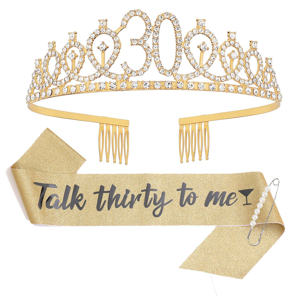 Ladies Glittering Birthday Sash with Festive Print Kalsten