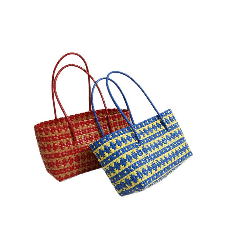 Braided straw bag with color-contrasting stripes Kalsten