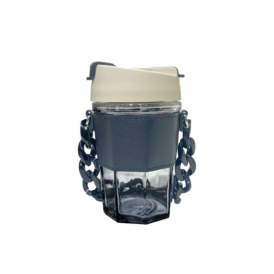 Ladies trendy glass cup with chain carrying strap Kalsten