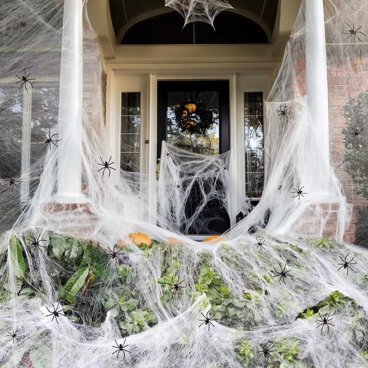 Stretchable Faux Spider Web Halloween Porch Decoration With Detachable Mini Plastic Spiders