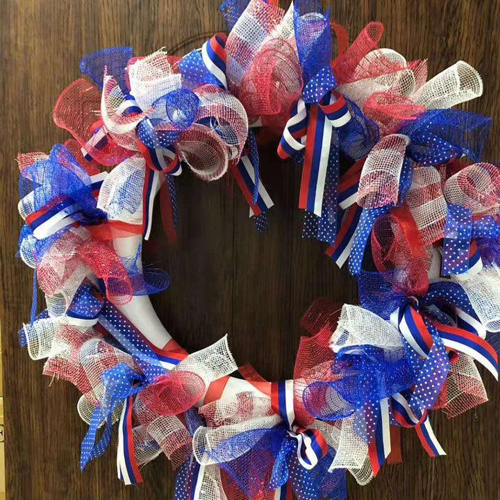 Unisex nan patriotic burlap starburst wreath with layered mesh petals and jute rosette center Kalsten