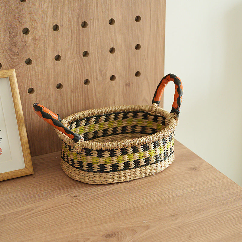 Women handwoven basket with colorful accents Kalsten