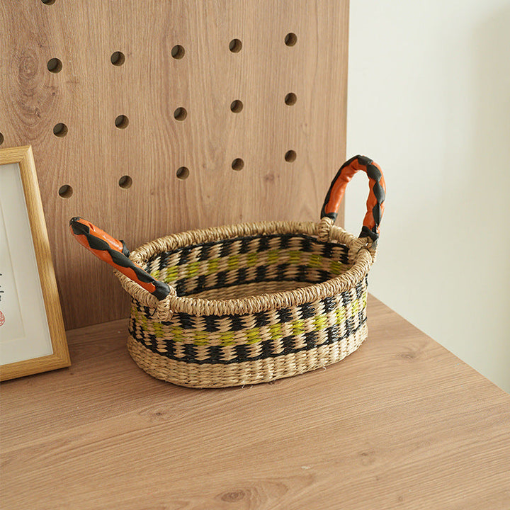 Women handwoven basket with colorful accents Kalsten
