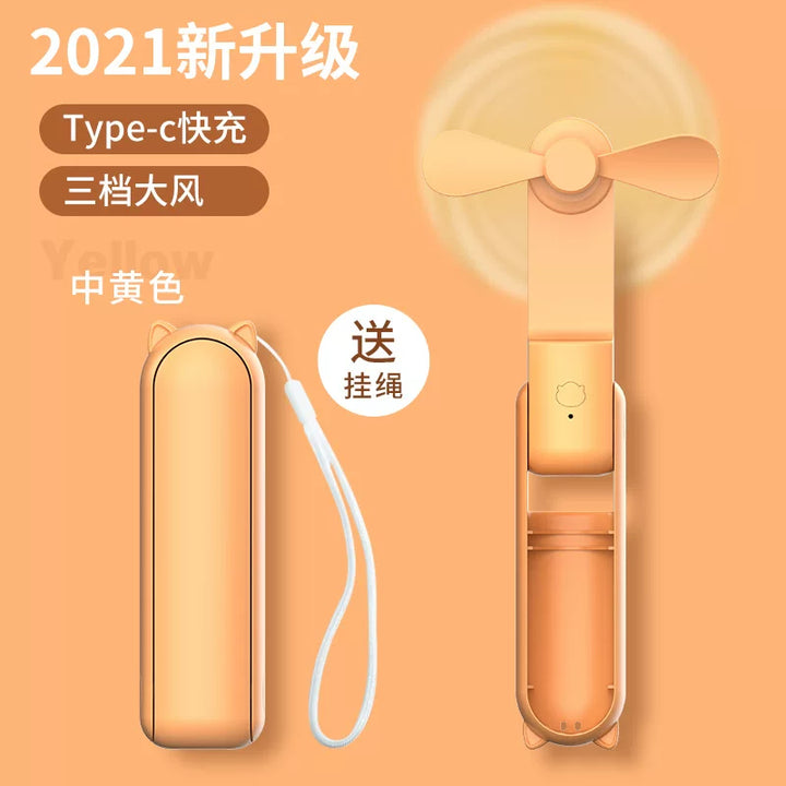 Unisex One Size Foldable Rechargeable Triple Handheld Mini Fan with Integrated Power Bank USB-C and USB-A Ports and Wrist Strap Kalsten