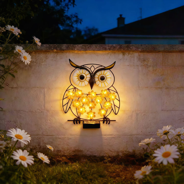 Metal Owl Wall Art With Solar Powered LED Floral Lights And Iron Frame Kalsten