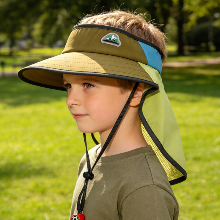 children sun protection hat with neck warmer adjustable chin strap and breathable mesh visor