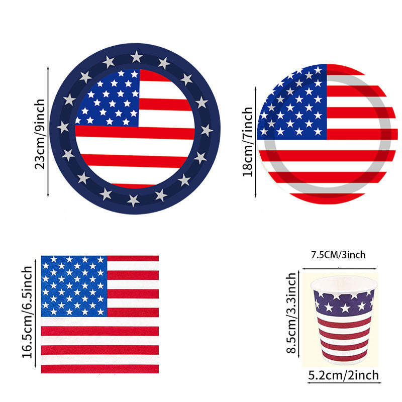 Unisex nan patriotic disposable tableware set with star border paper plates cups napkins Kalsten