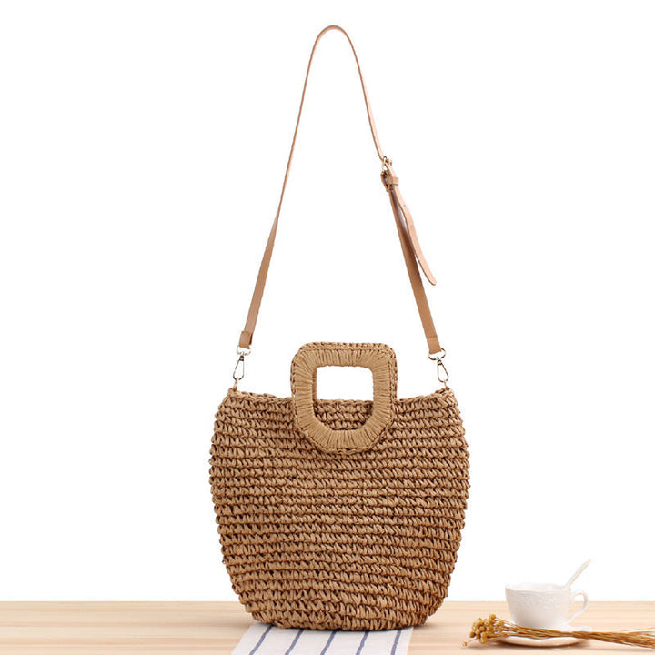 Handmade straw shoulder bag with square handle Kalsten