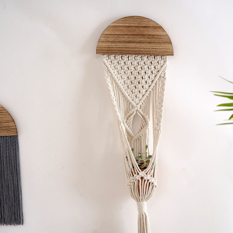 Decorative Macrame Wall Hanging with Wooden Accents Acalora