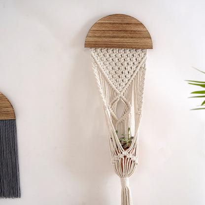 Decorative Macrame Wall Hanging with Wooden Accents Acalora