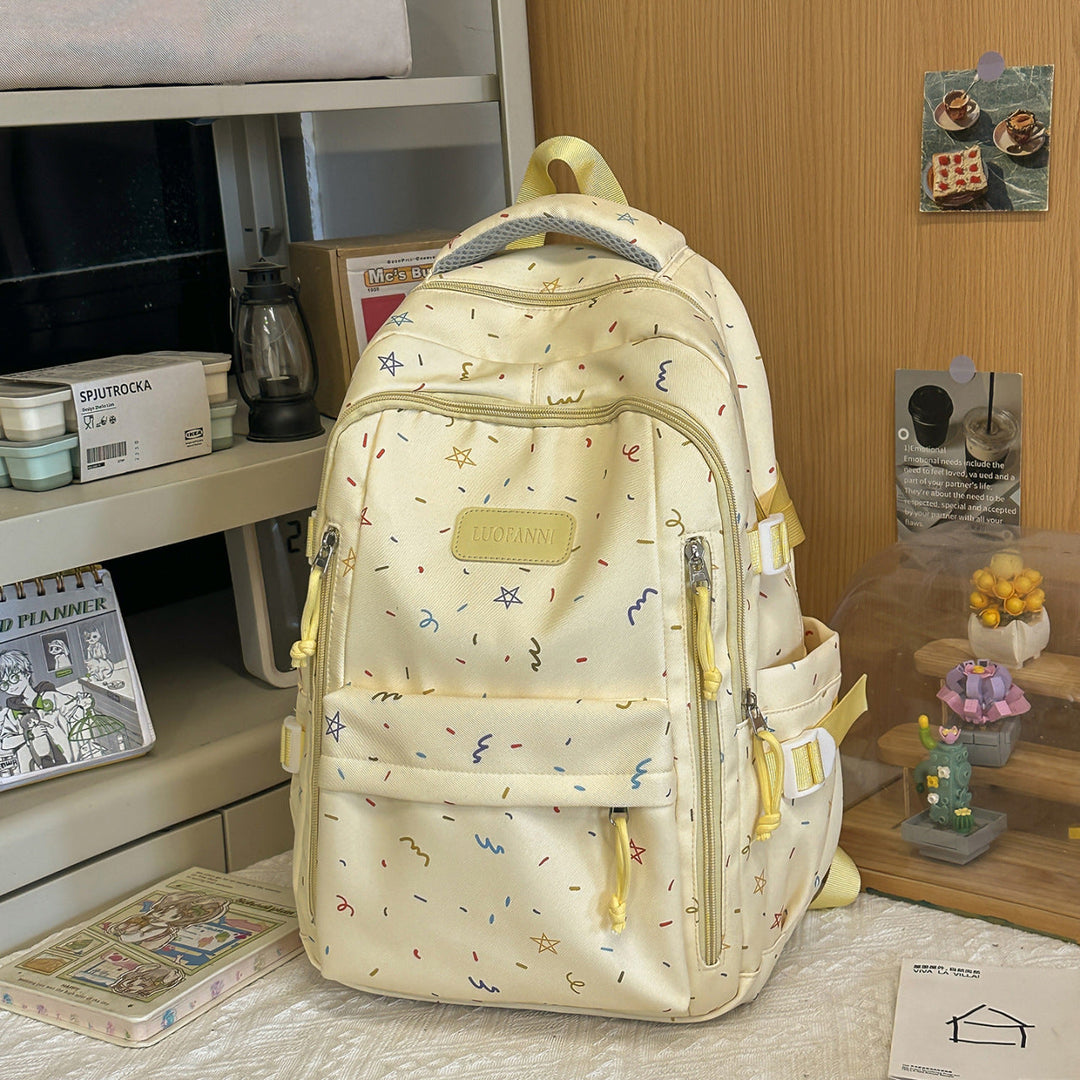 Multi-Pocket Star-Embellished School Backpack