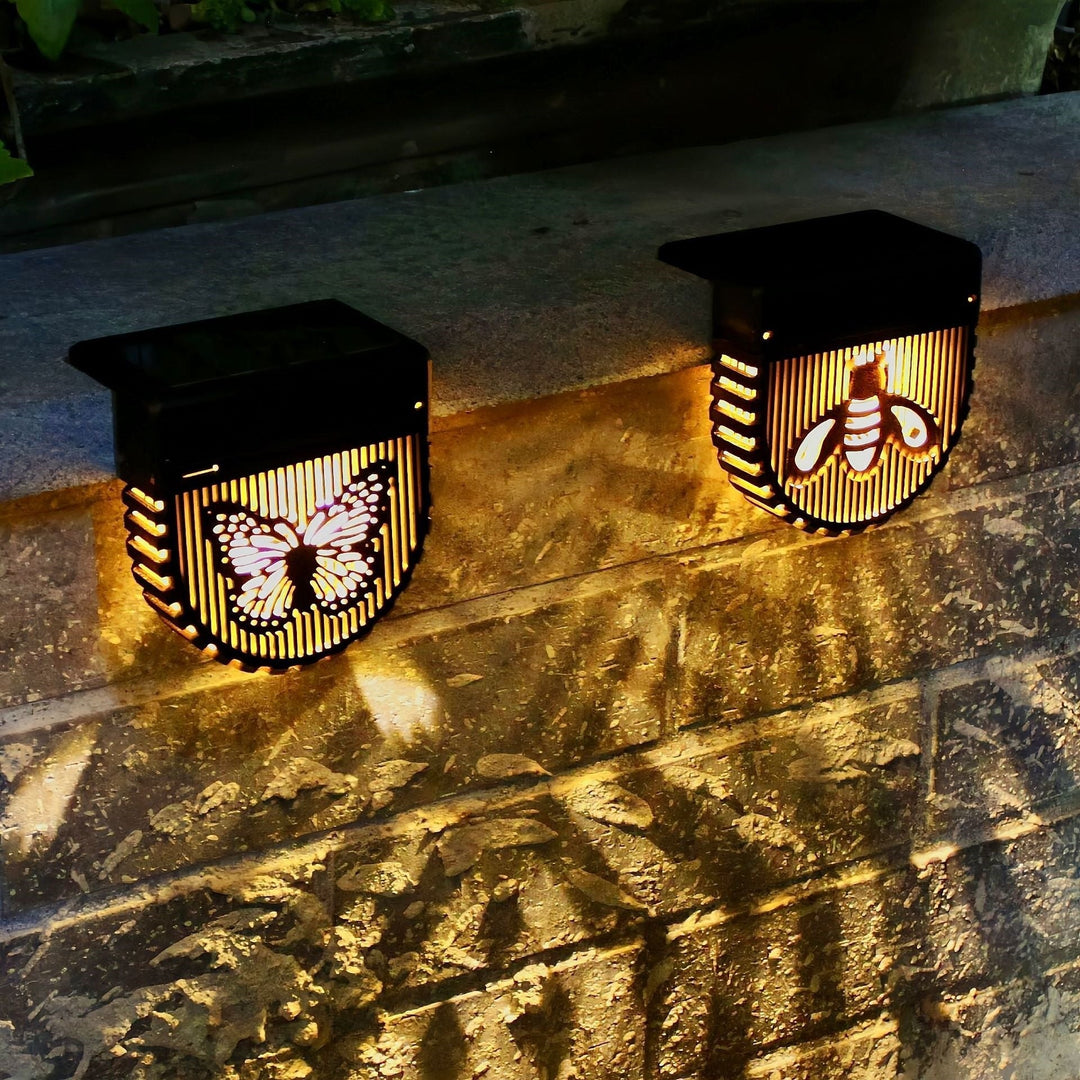 Decorative Solar Garden Wall Lanterns With Laser Cut Bee And Butterfly Motifs Kalsten