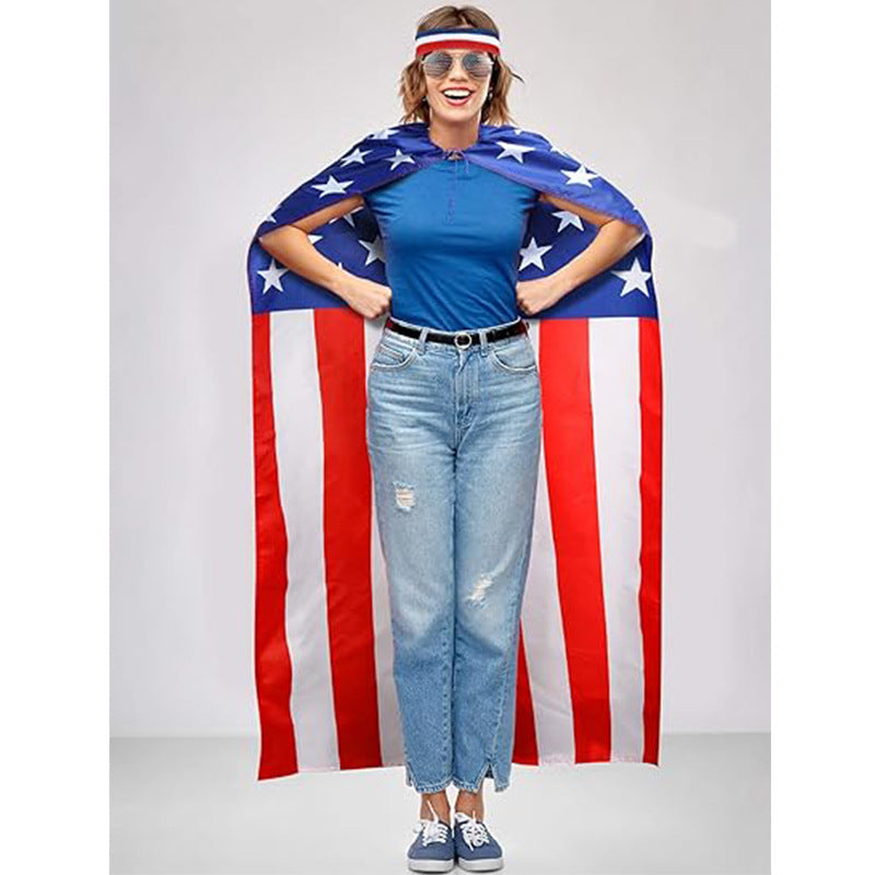Independence Day wearable flag cape wrap with breathable lightweight polyester stitched star field Kalsten