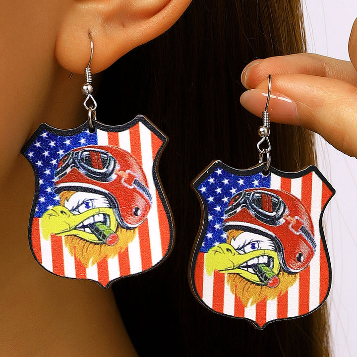 Women's nan patriotic novelty dangle hook earrings with laser-printed wooden fireworks charm Kalsten