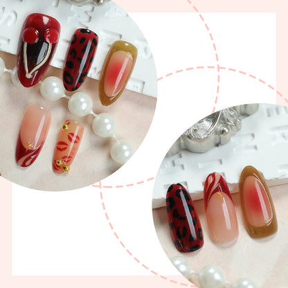 Decorative Press-On Nail Art Set with Luxurious Kiss and Leopard Inspired Designs Acalora