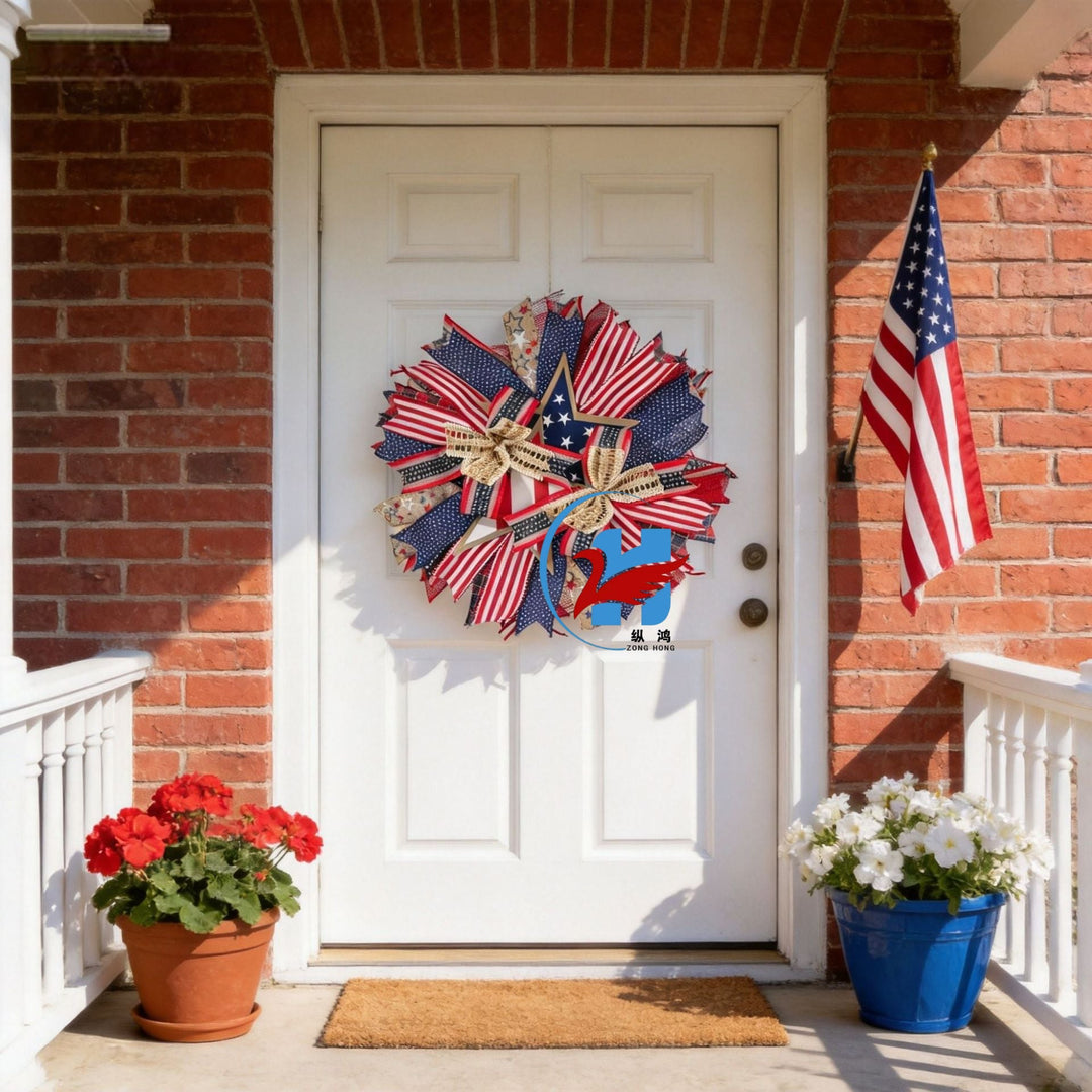 Unisex nan more patriotic door wreath in star design made of wood and jute ribbons Kalsten