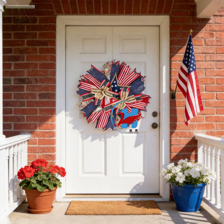 Unisex nan more patriotic door wreath in star design made of wood and jute ribbons Kalsten