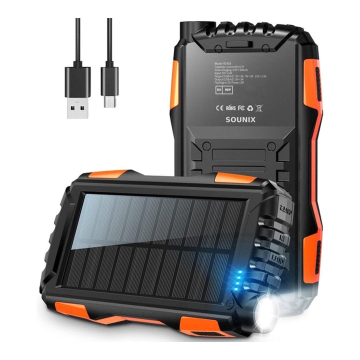 Solar-powered power bank with LED flashlight and sturdy housing Kalsten