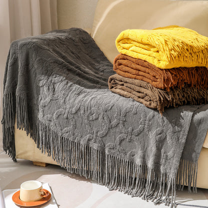 Unisex Textured Fringe Throw Blanket